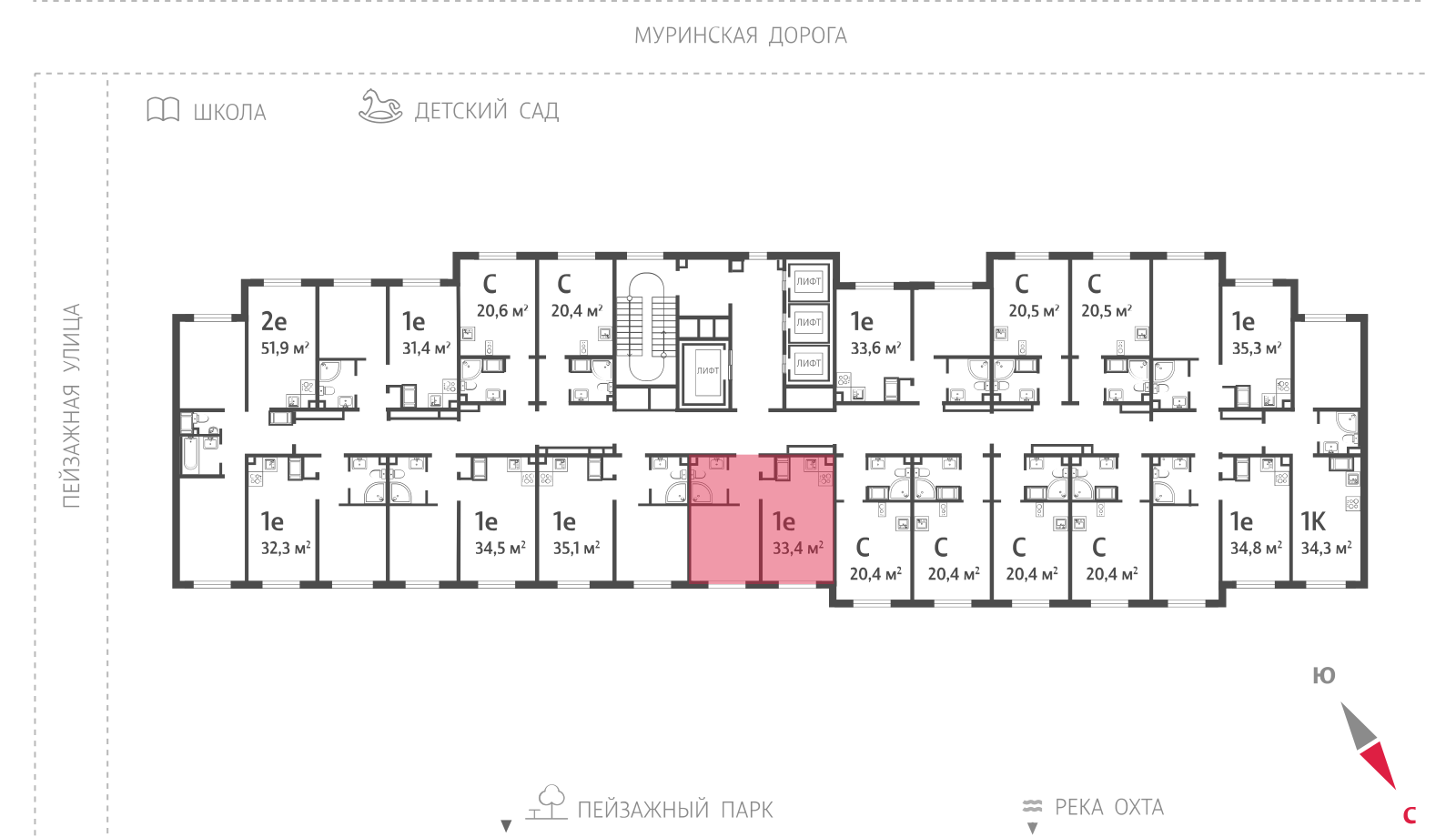 1-комнатная квартира, 33.4 кв.м, ЖК "Пейзажный квартал" (Цветной город), изображение-2