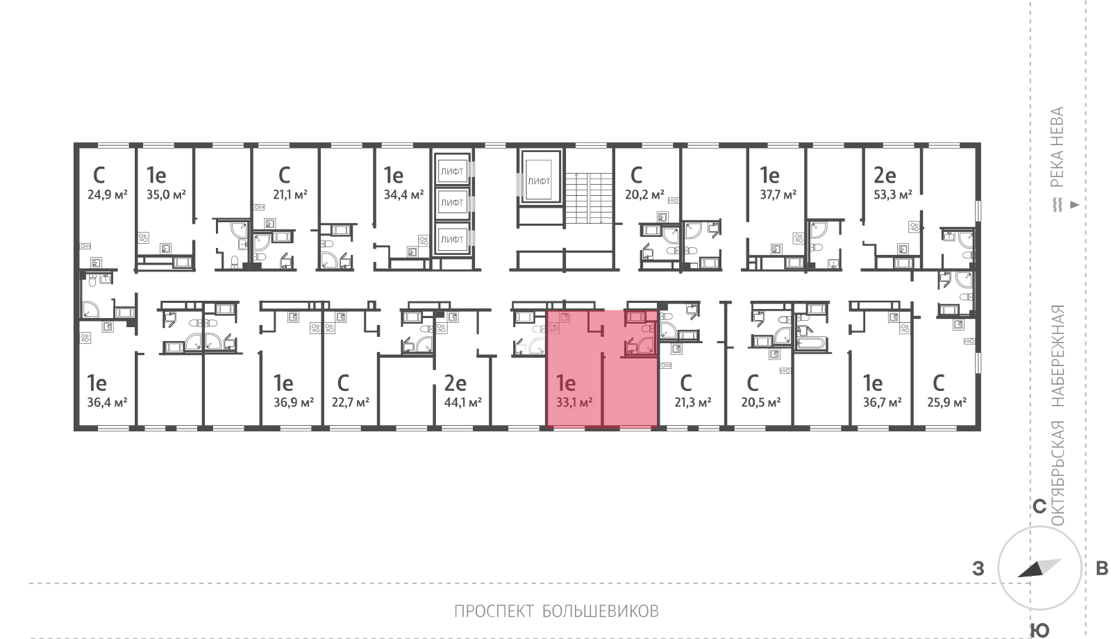 1-комнатная квартира, 33.1 кв.м, ЖК "Октябрьская набережная", изображение-2