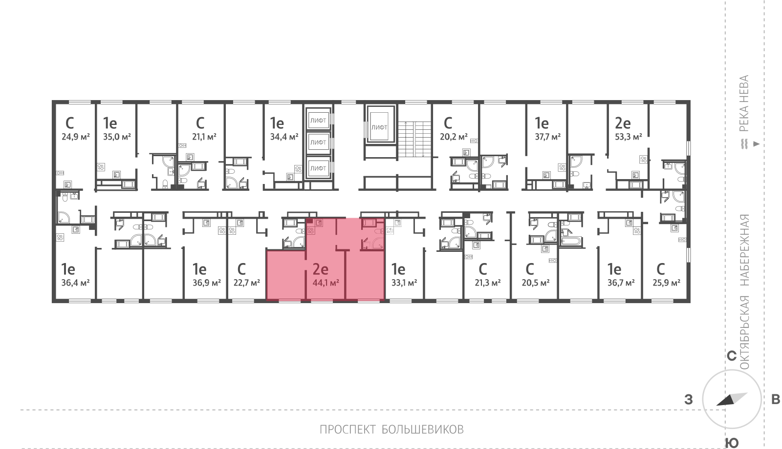2-комнатная квартира, 44.1 кв.м, ЖК "Октябрьская набережная", изображение-2