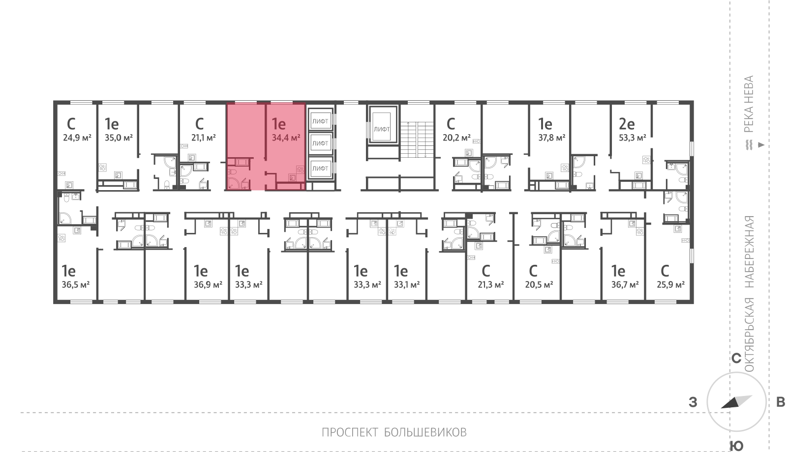 1-комнатная квартира, 34.4 кв.м, ЖК "Октябрьская набережная", изображение-2