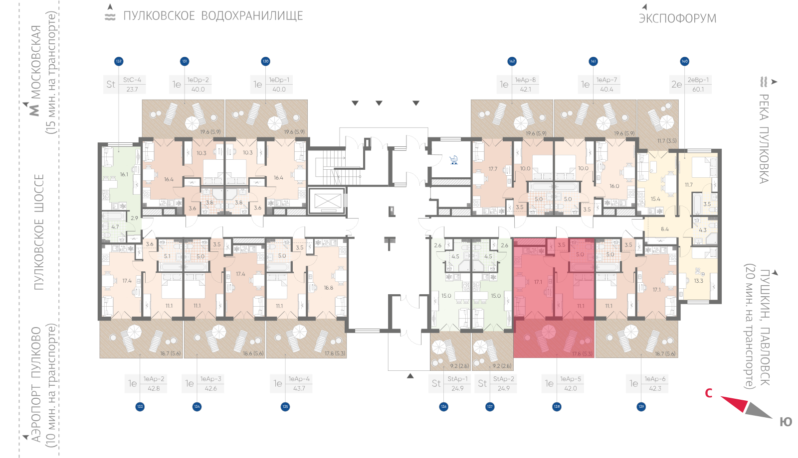 1-комнатная квартира, 42 кв.м, ЖК "Пулково Лейк", изображение-2