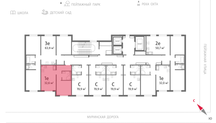 1-комнатная квартира, 32.6 кв.м, ЖК "Пейзажный квартал" (Цветной город), изображение-2