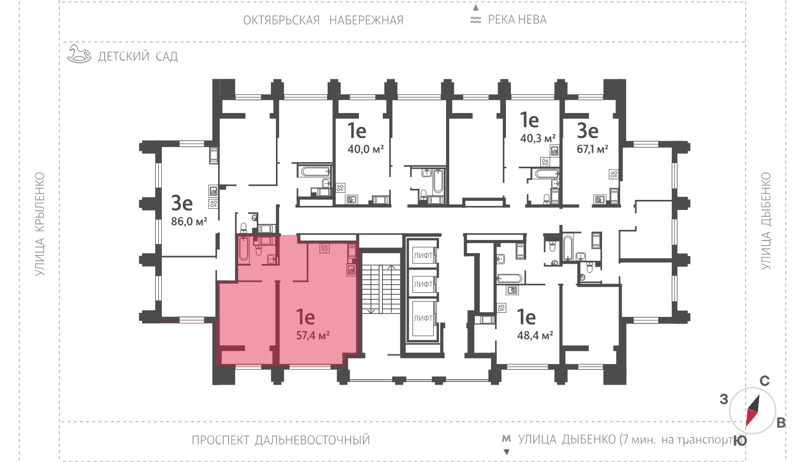 1-комнатная квартира, 56.8 кв.м, ЖК "Цивилизация на Неве", изображение-2