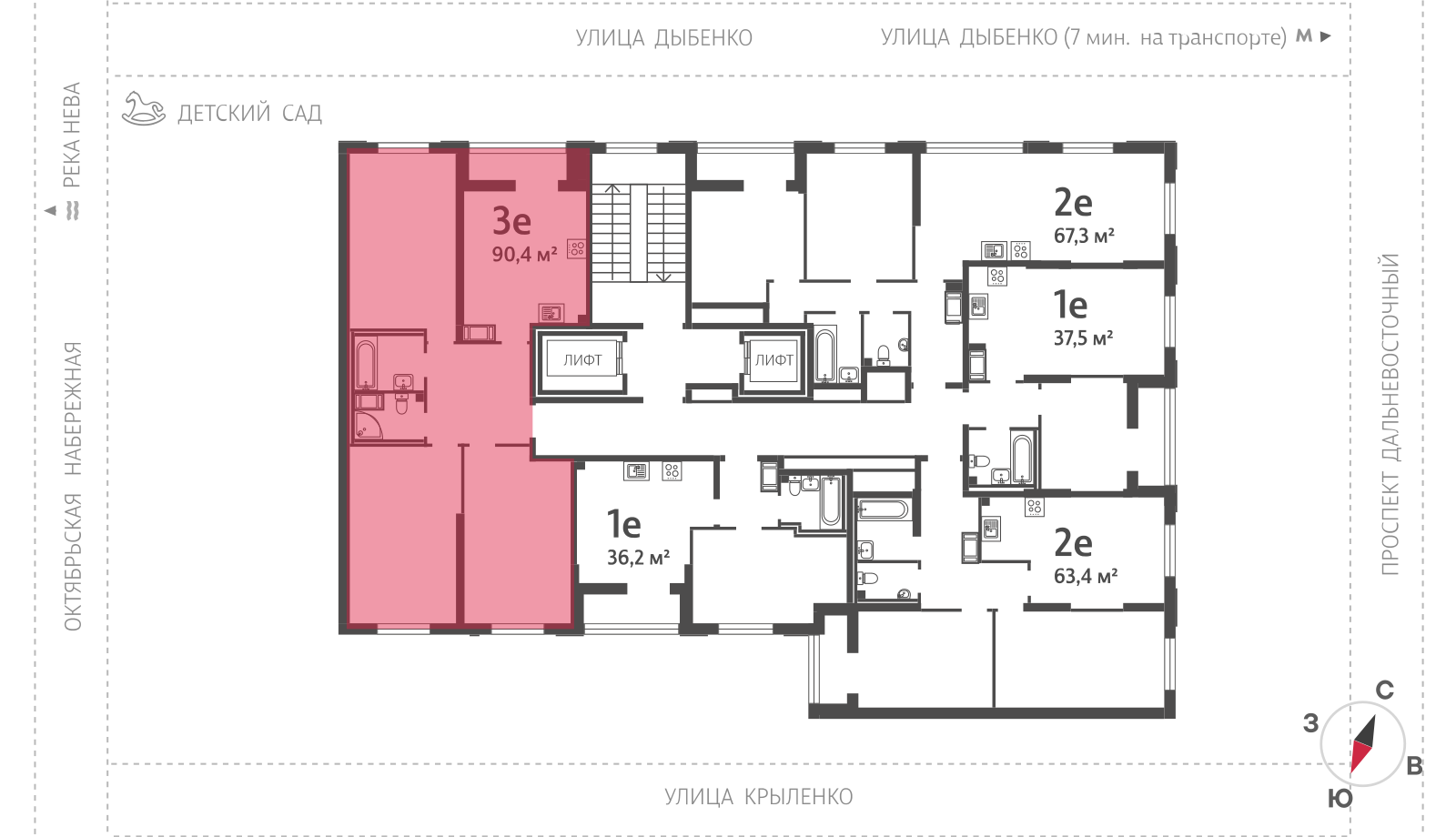 3-комнатная квартира, 89.4 кв.м, ЖК "Цивилизация на Неве", изображение-2