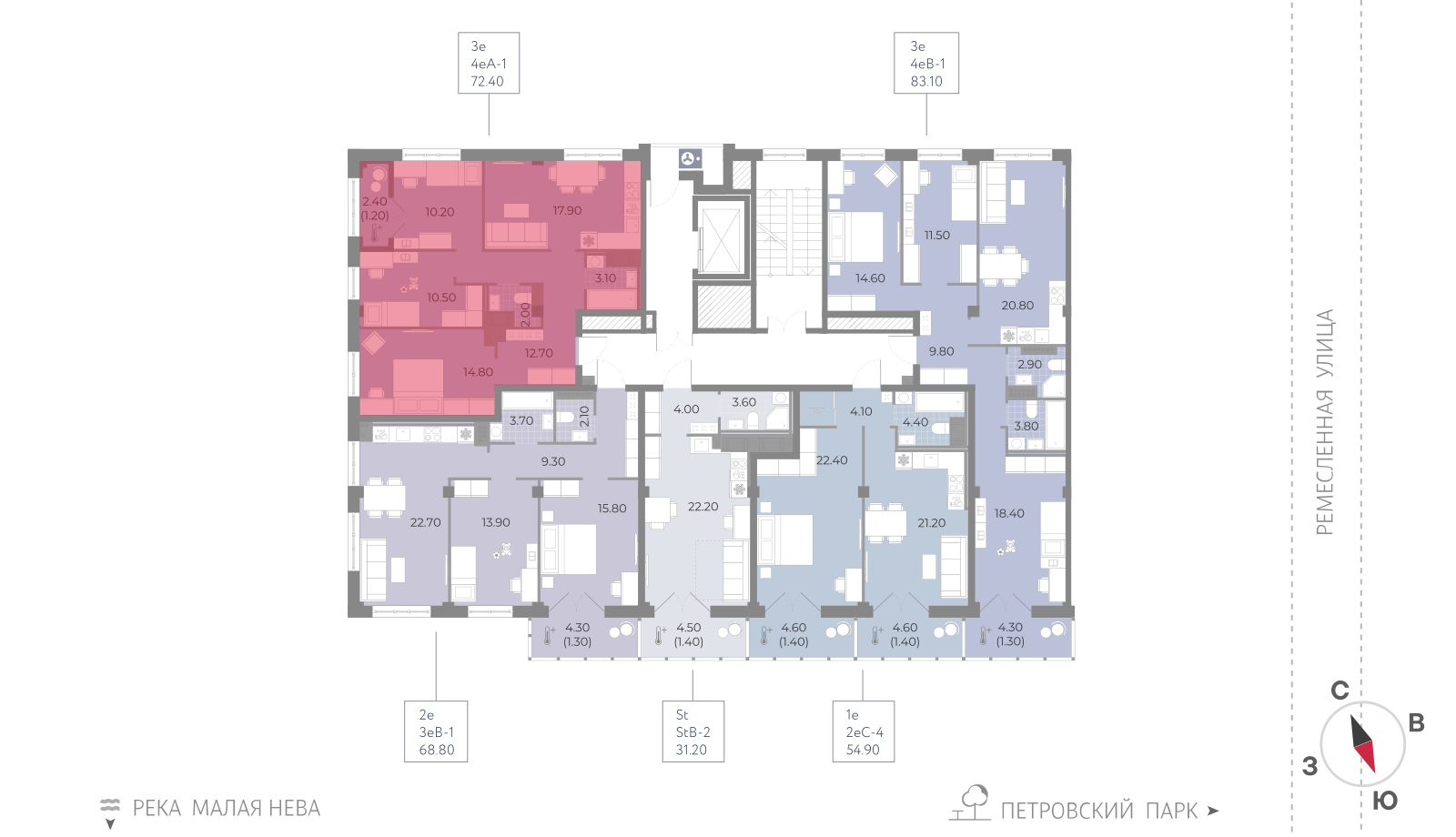 3-комнатная квартира, 72.4 кв.м, ЖК Neva Residence (Нева Резиденс), изображение-2