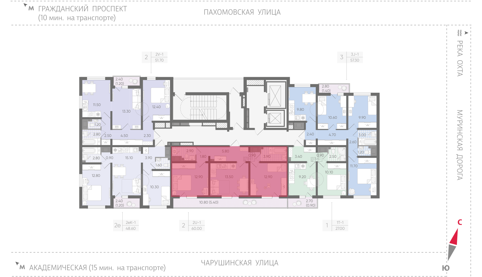 2-комнатная квартира, 60 кв.м, ЖК "Цветной город", изображение-2