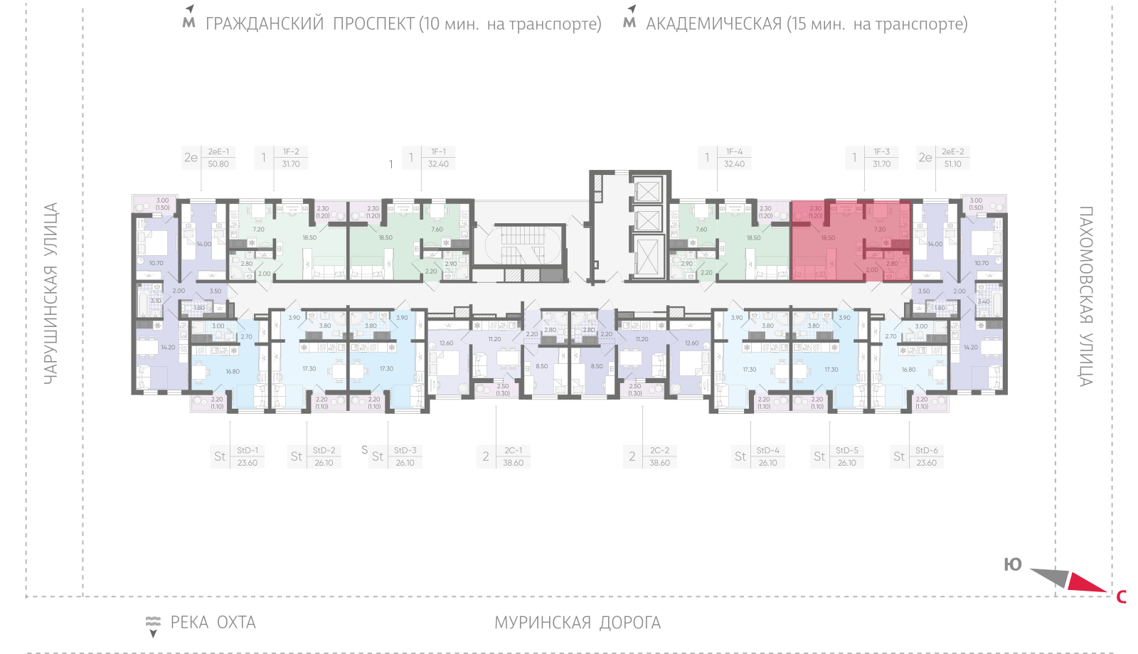 1-комнатная квартира, 31.7 кв.м, ЖК "Цветной город", изображение-2