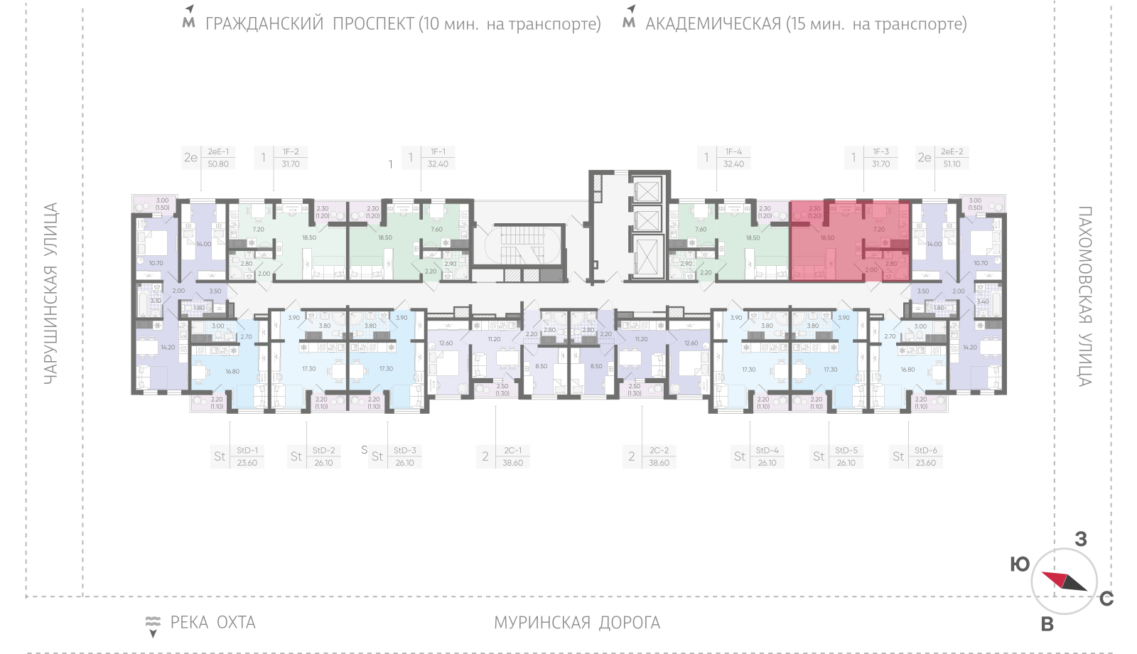1-комнатная квартира, 31.7 кв.м, ЖК "Цветной город", изображение-2