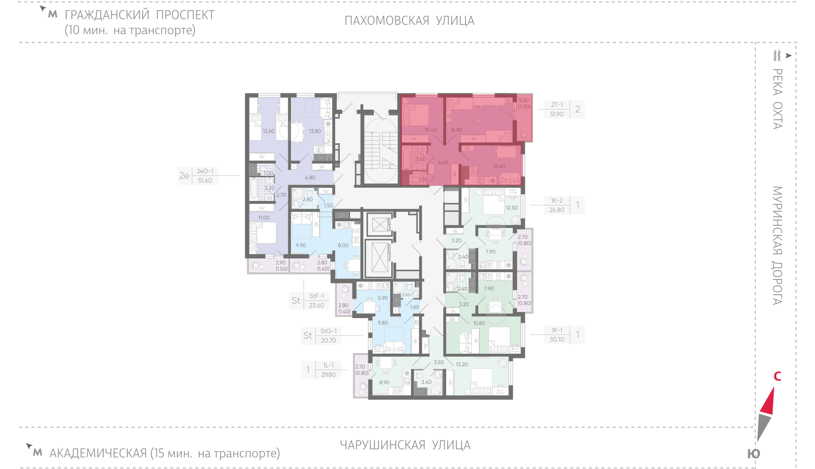 2-комнатная квартира, 51.9 кв.м, ЖК "Цветной город", изображение-2