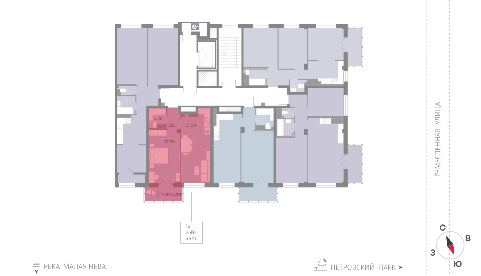 1-комнатная квартира, 46.4 кв.м, ЖК Neva Residence (Нева Резиденс), изображение-2