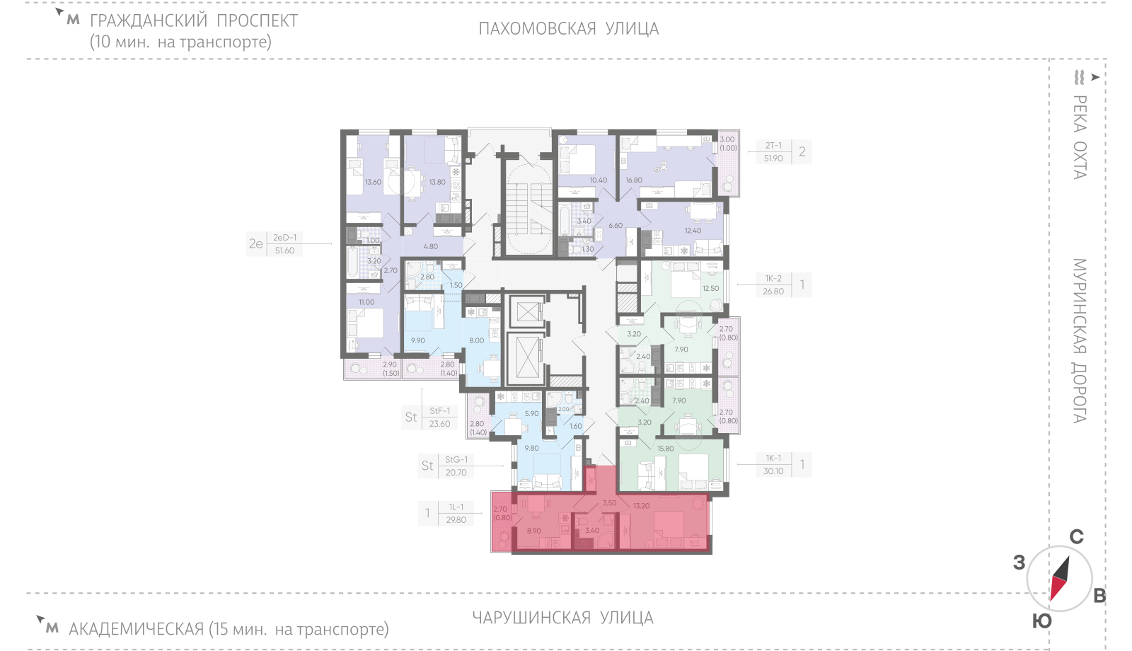 1-комнатная квартира, 29.8 кв.м, ЖК "Цветной город", изображение-2