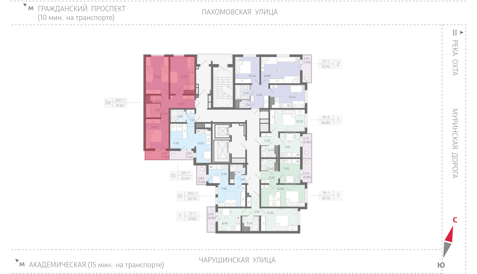 2-комнатная квартира, 51.6 кв.м, ЖК "Цветной город", изображение-2
