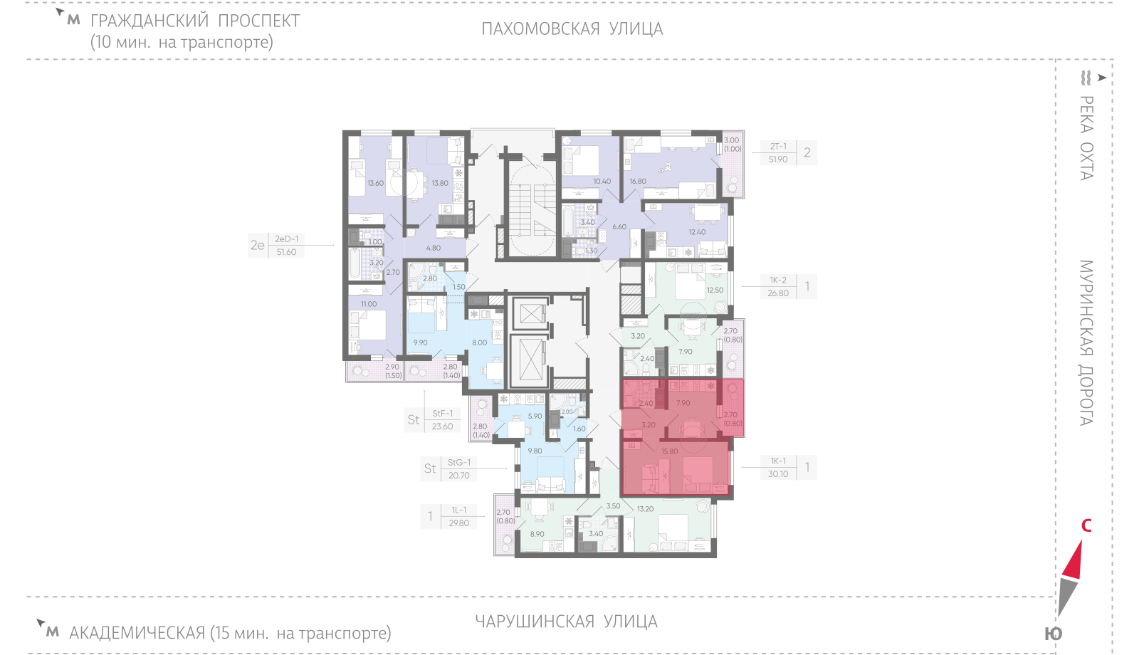 1-комнатная квартира, 30.1 кв.м, ЖК "Цветной город", изображение-2