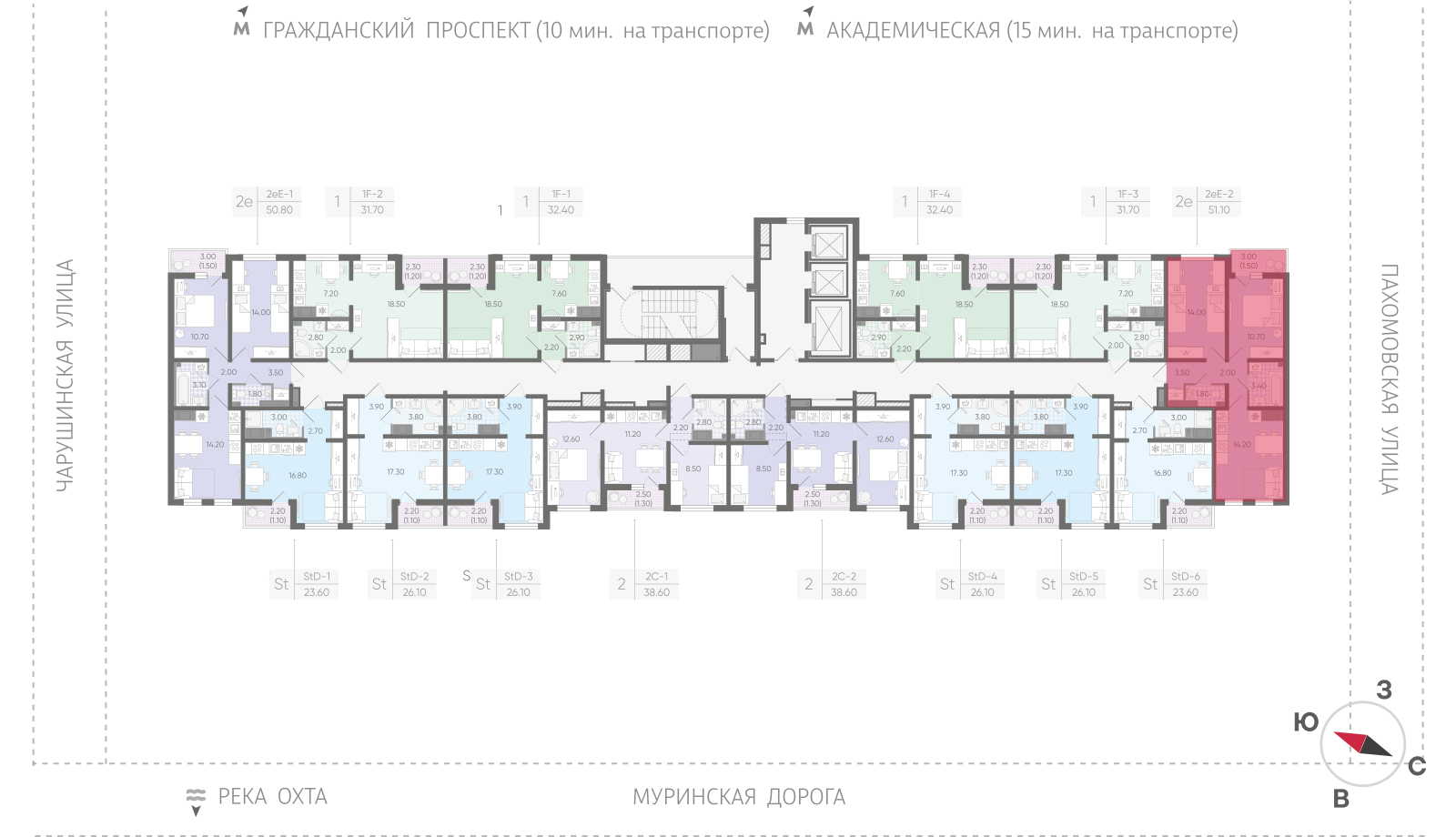 2-комнатная квартира, 51.1 кв.м, ЖК "Цветной город", изображение-2