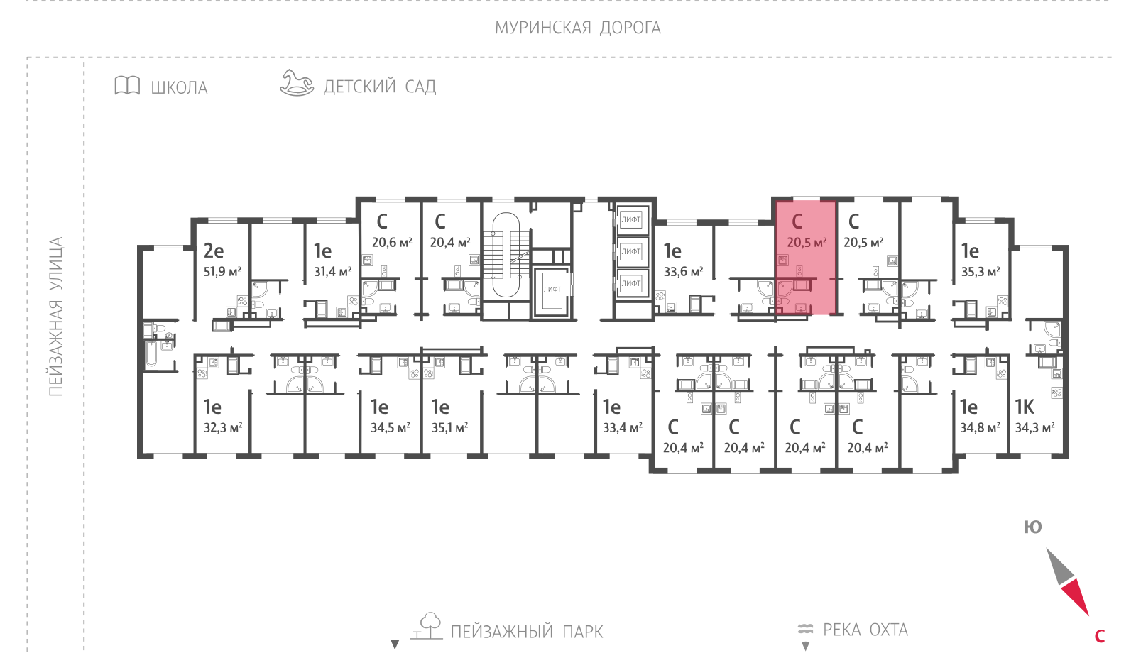 20.5 кв.м, ЖК "Пейзажный квартал" (Цветной город), изображение-2