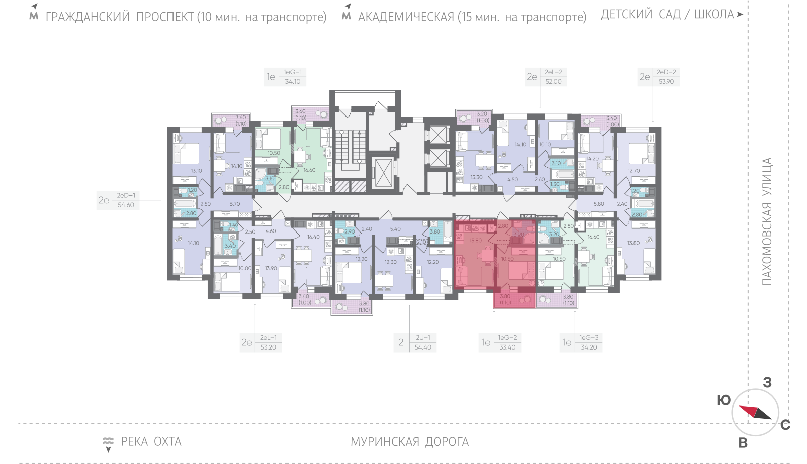 1-комнатная квартира, 33.4 кв.м, ЖК "Цветной город", изображение-2