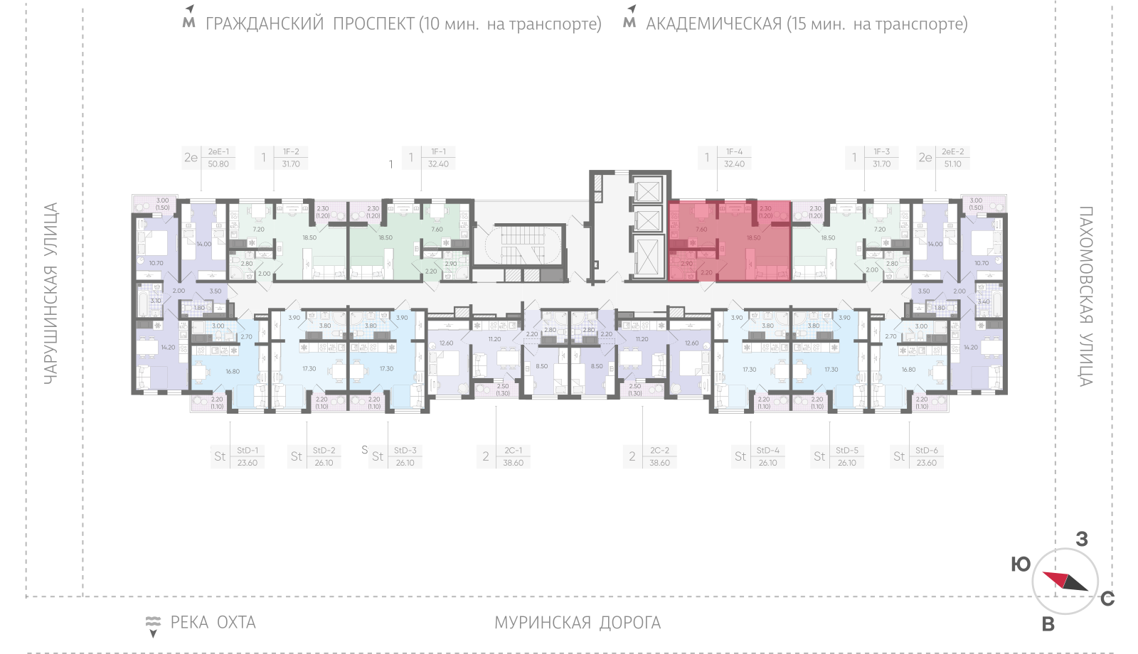 1-комнатная квартира, 32.4 кв.м, ЖК "Цветной город", изображение-2