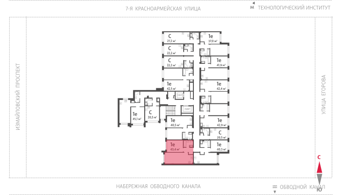 1-комнатная квартира, 43.4 кв.м, ЖК "Измайловский", изображение-2