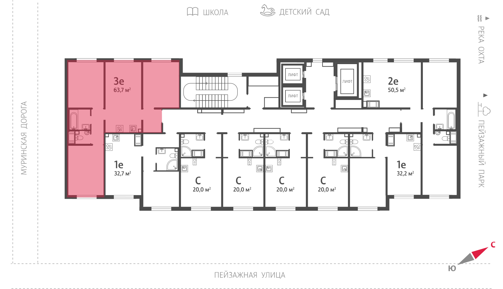 3-комнатная квартира, 63.7 кв.м, ЖК "Пейзажный квартал" (Цветной город), изображение-2