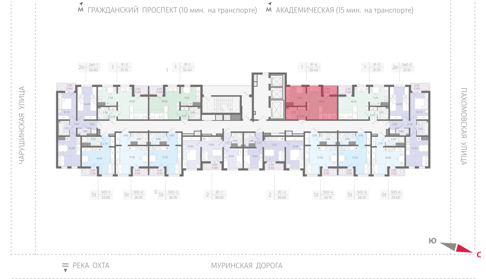1-комнатная квартира, 32.4 кв.м, ЖК "Цветной город", изображение-2