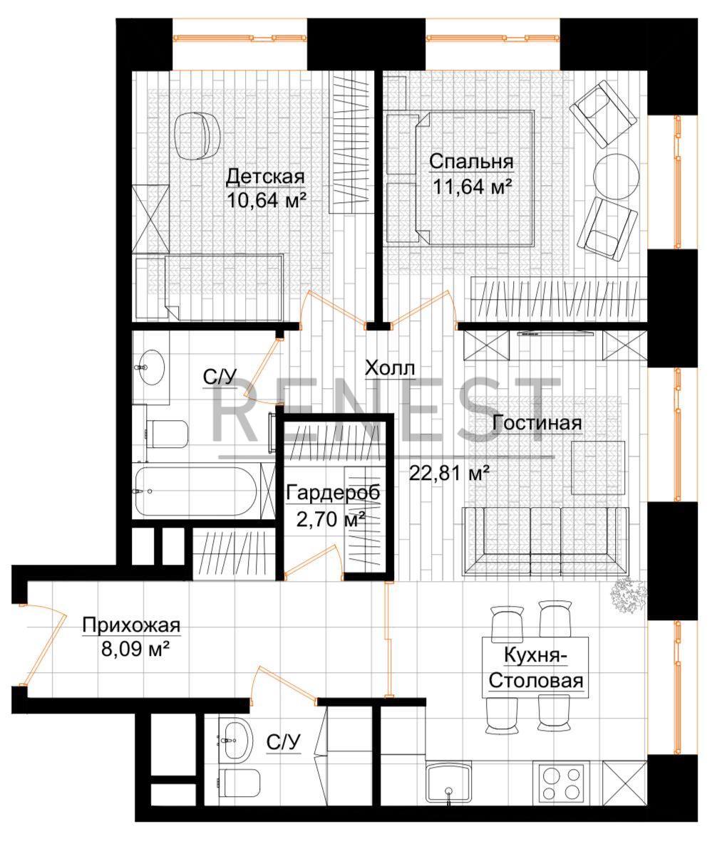 Продажа 3-комнатной квартиры, Москва, Долгоруковская улица,  д.25к1