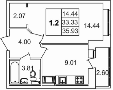 Продажа 1-комнатной квартиры, Санкт-Петербург, Русановская улица,  д.18 корп.6 стр.1