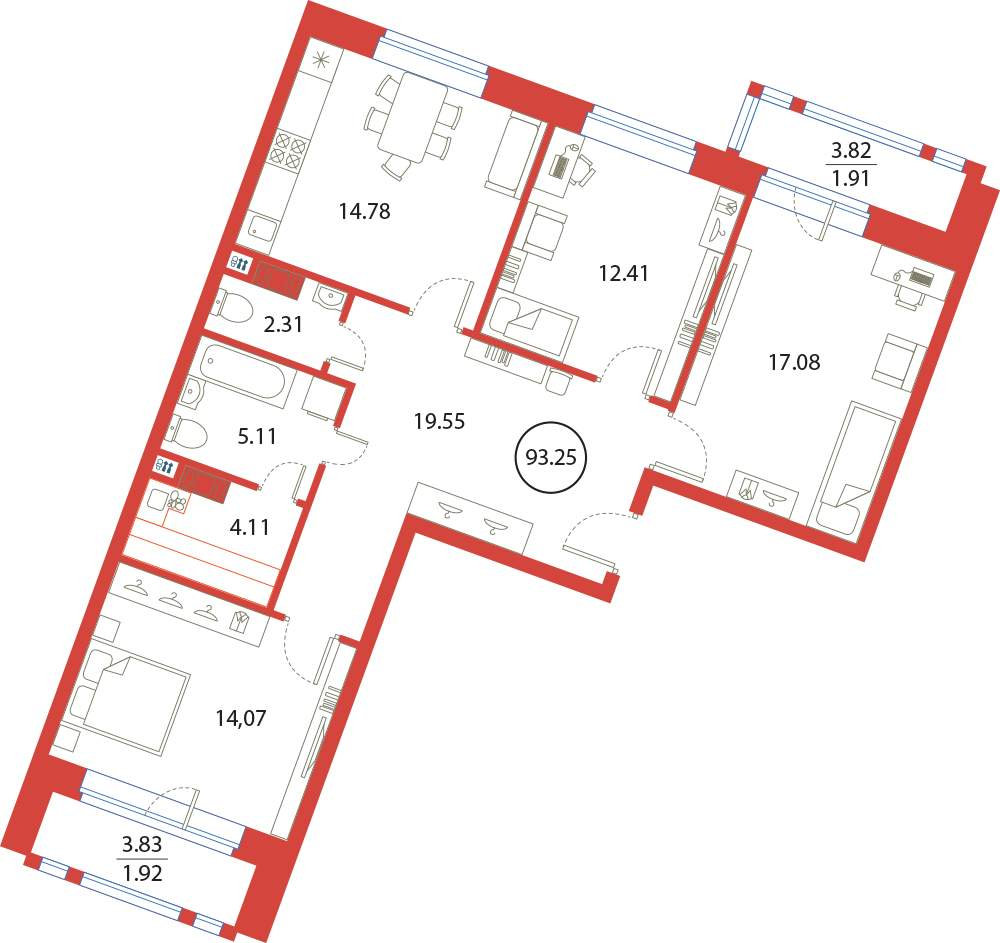 Продажа 3-комнатной новостройки, Санкт-Петербург, Плесецкая улица,  д.4стр1