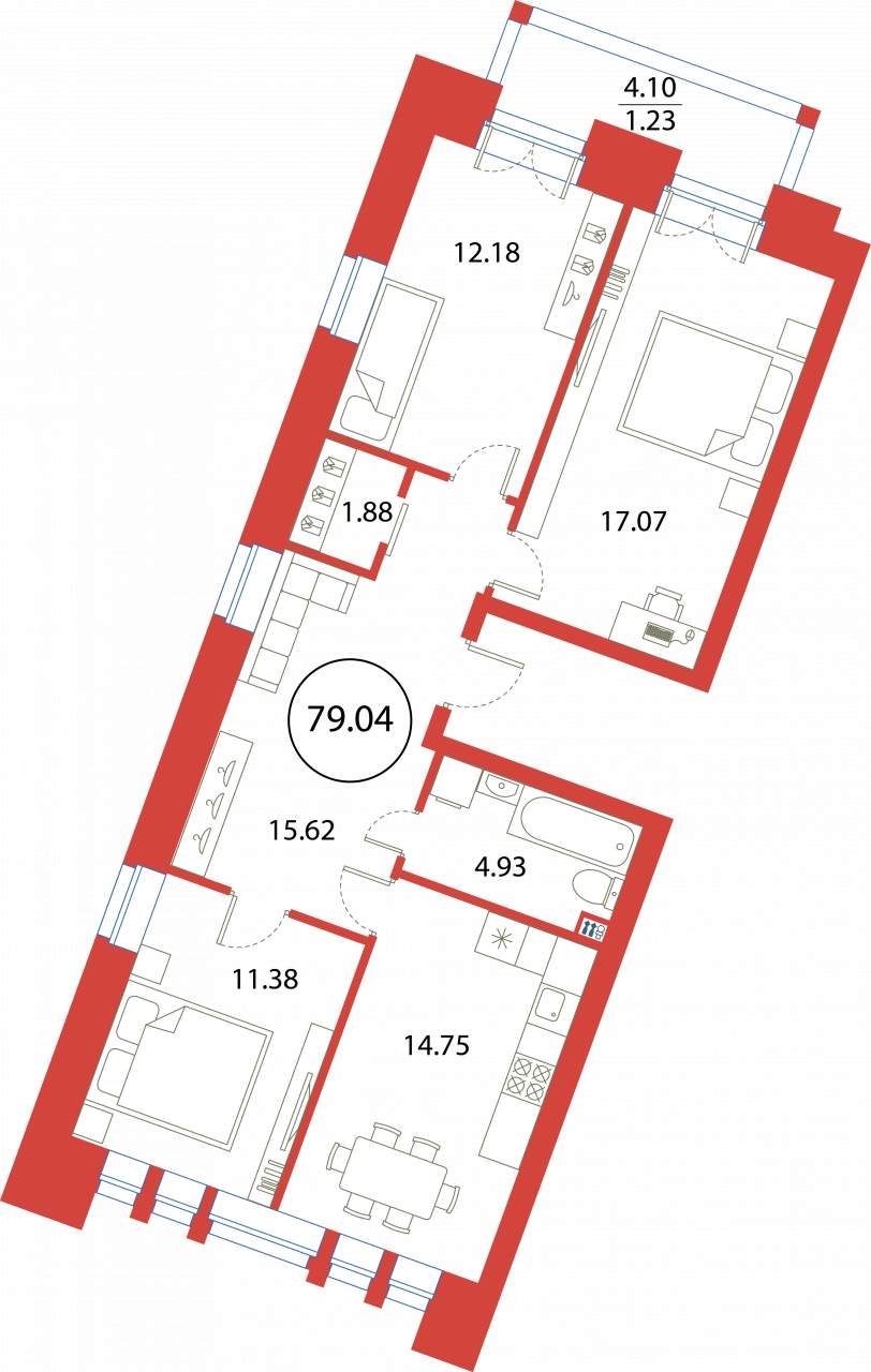 Продажа 3-комнатной новостройки, Санкт-Петербург, Плесецкая улица,  д.2стр1