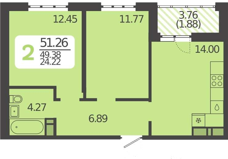 Продажа 2-комнатной новостройки, Краснодар, Красных Партизан улица,  д.1/4к15