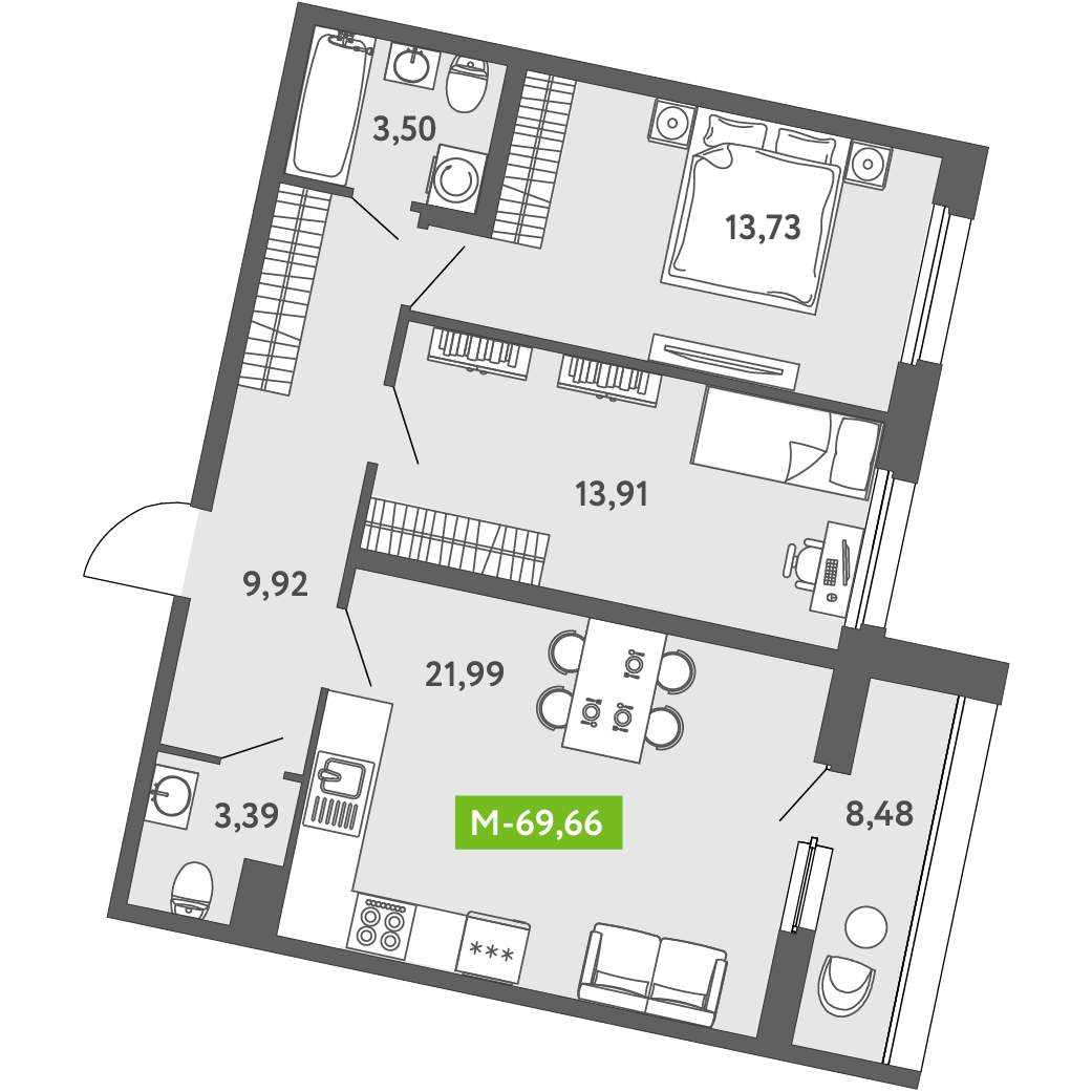 Продажа 2-комнатной новостройки, Санкт-Петербург, Головнина бульвар,  д.к12