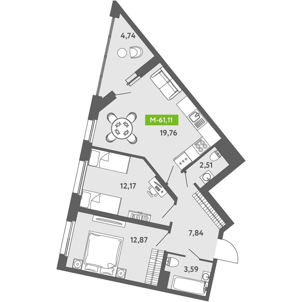 Продажа 2-комнатной новостройки, Санкт-Петербург, Головнина бульвар,  д.к12