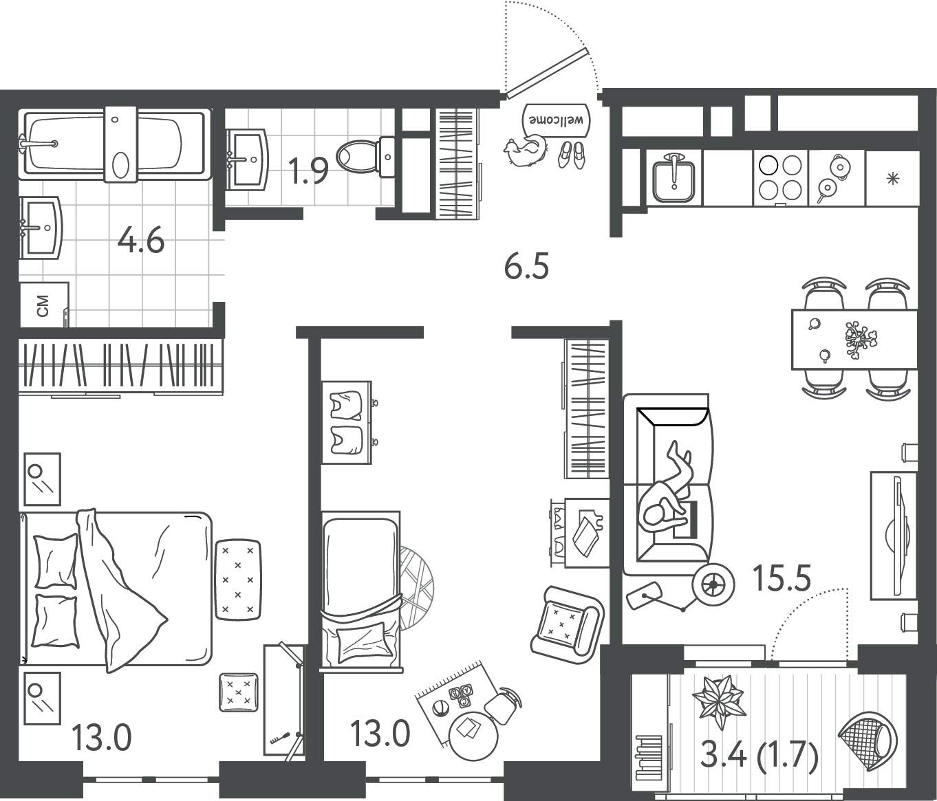 Продажа 2-комнатной новостройки, Краснодар, Колхозная улица,  д.5стр7