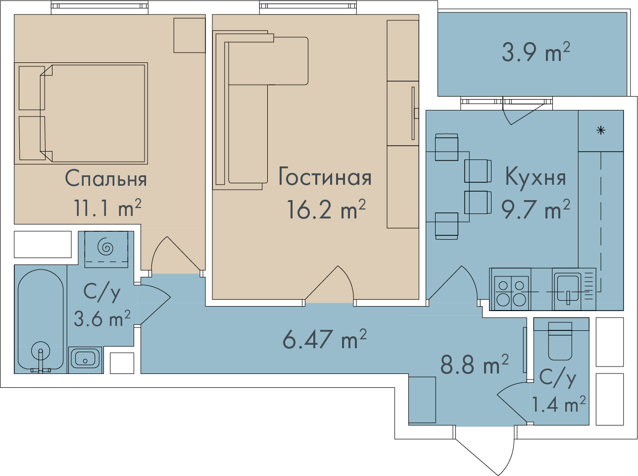Продажа 2-комнатной квартиры, Санкт-Петербург, Комендантский проспект,  д.66к7 стр 1