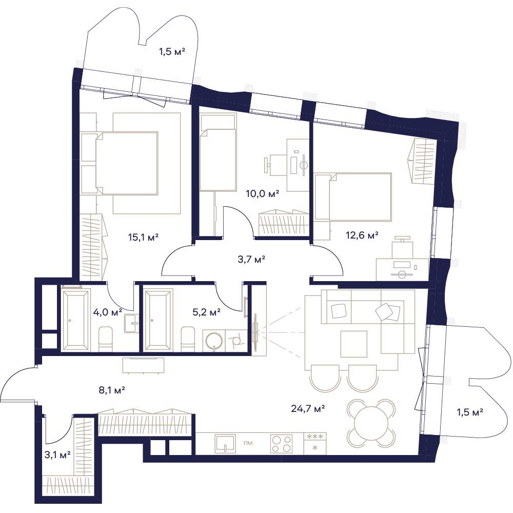 Продажа 3-комнатной новостройки, Москва, Сельскохозяйственная улица,  д.к2