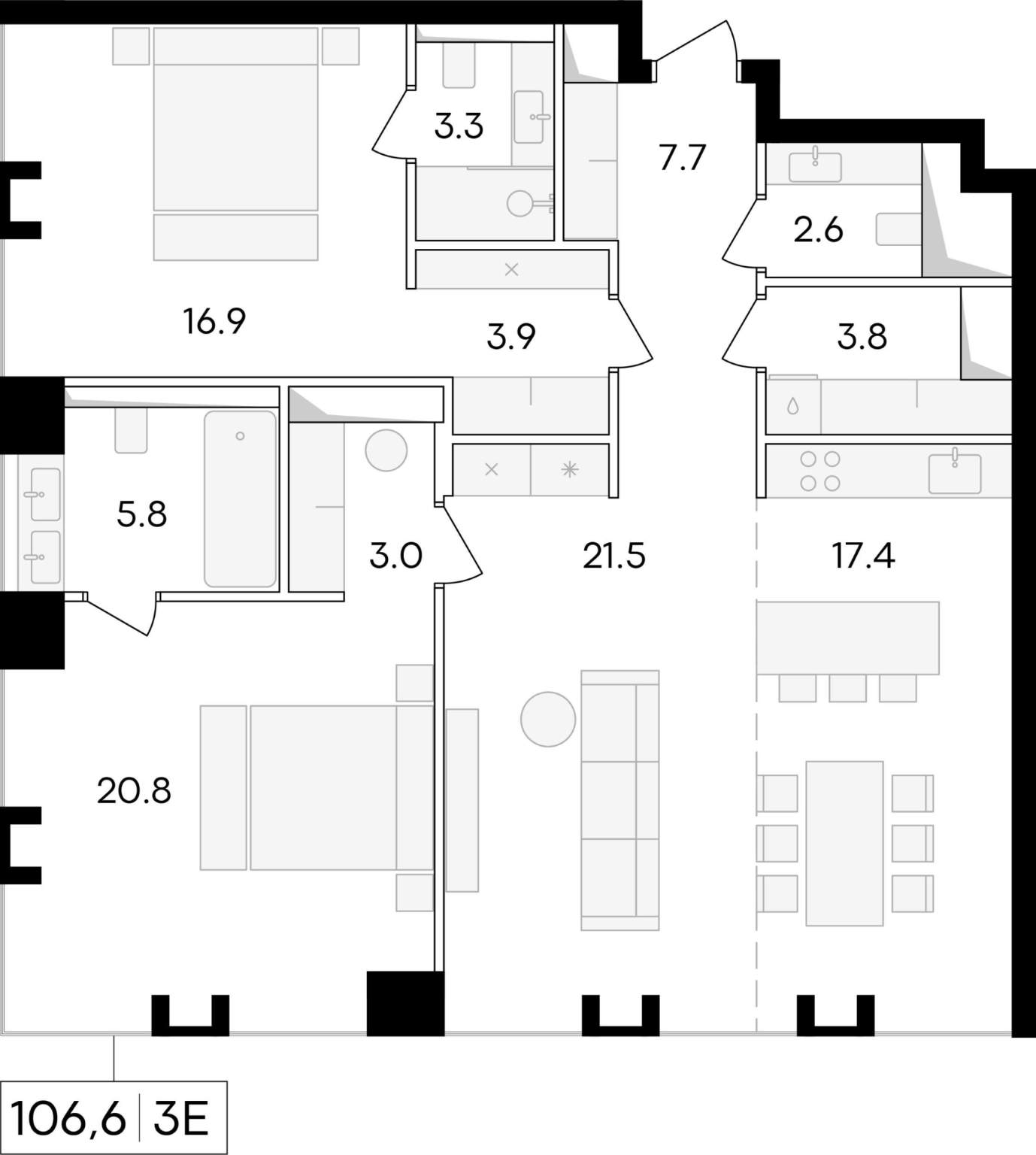 Продажа 3-комнатной новостройки, Москва, Сергея Макеева улица,  д.11/9стр1