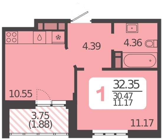 Продажа 1-комнатной новостройки, Краснодар, Красных Партизан улица,  д.1/4к15