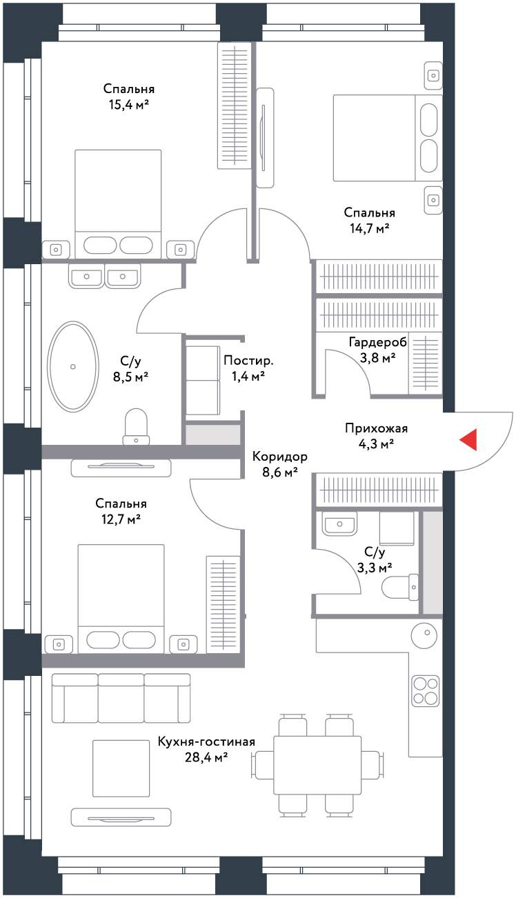 Продажа 4-комнатной новостройки, Москва, Речников улица,  д.7стр1