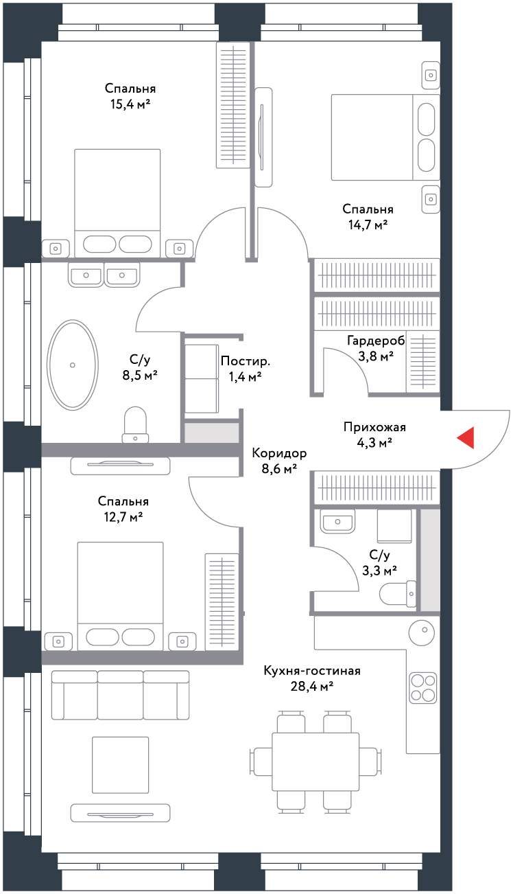 Продажа 4-комнатной новостройки, Москва, Речников улица,  д.7стр1