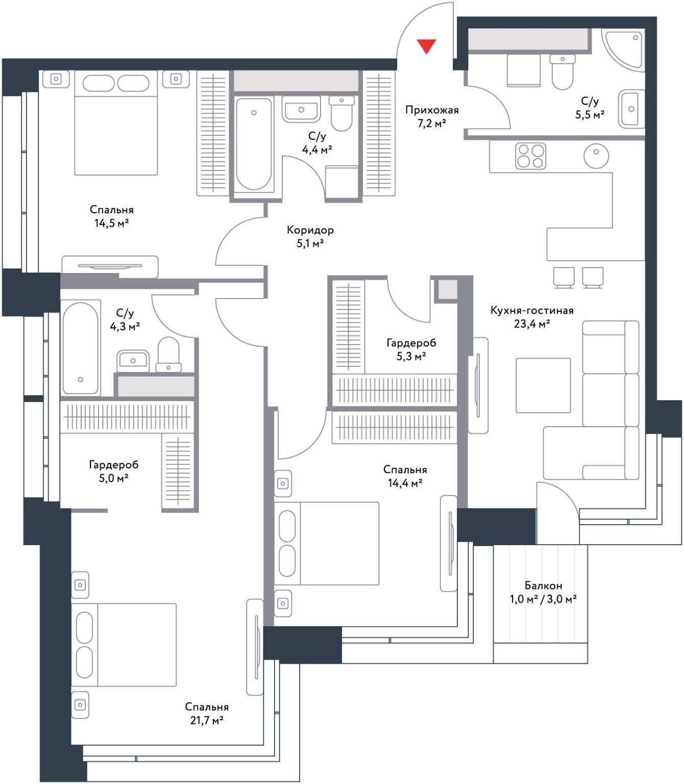 Продажа 4-комнатной новостройки, Москва, Речников улица,  д.7стр1