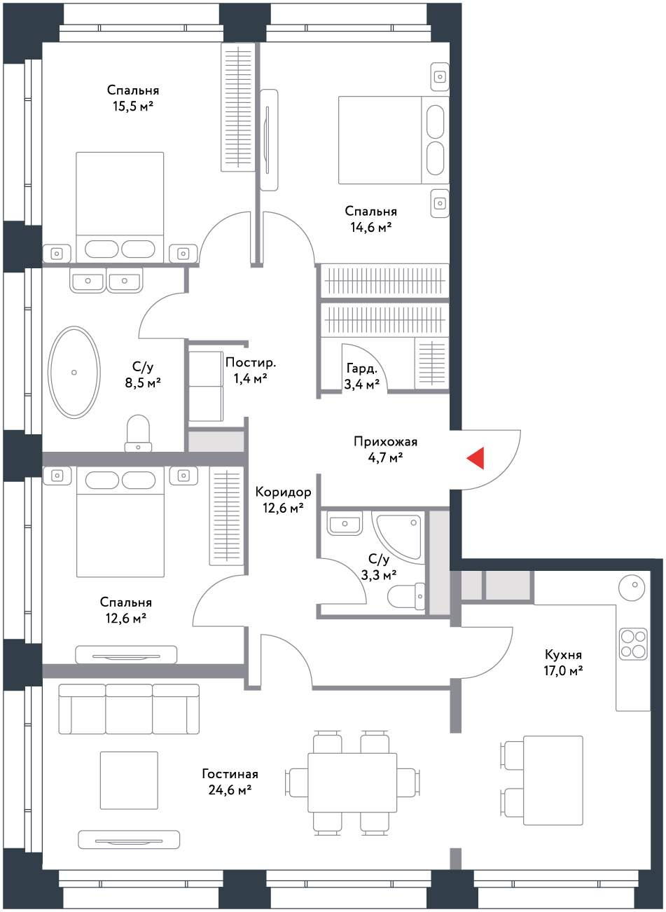 Продажа 4-комнатной новостройки, Москва, Речников улица,  д.7стр1