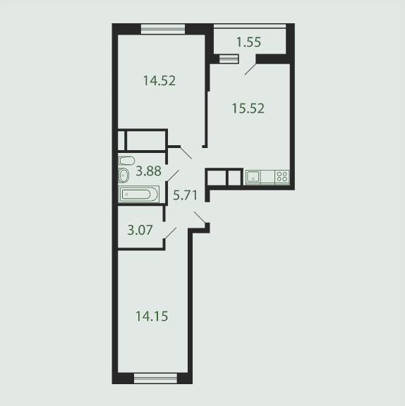 Квартира, 54.2 м²
