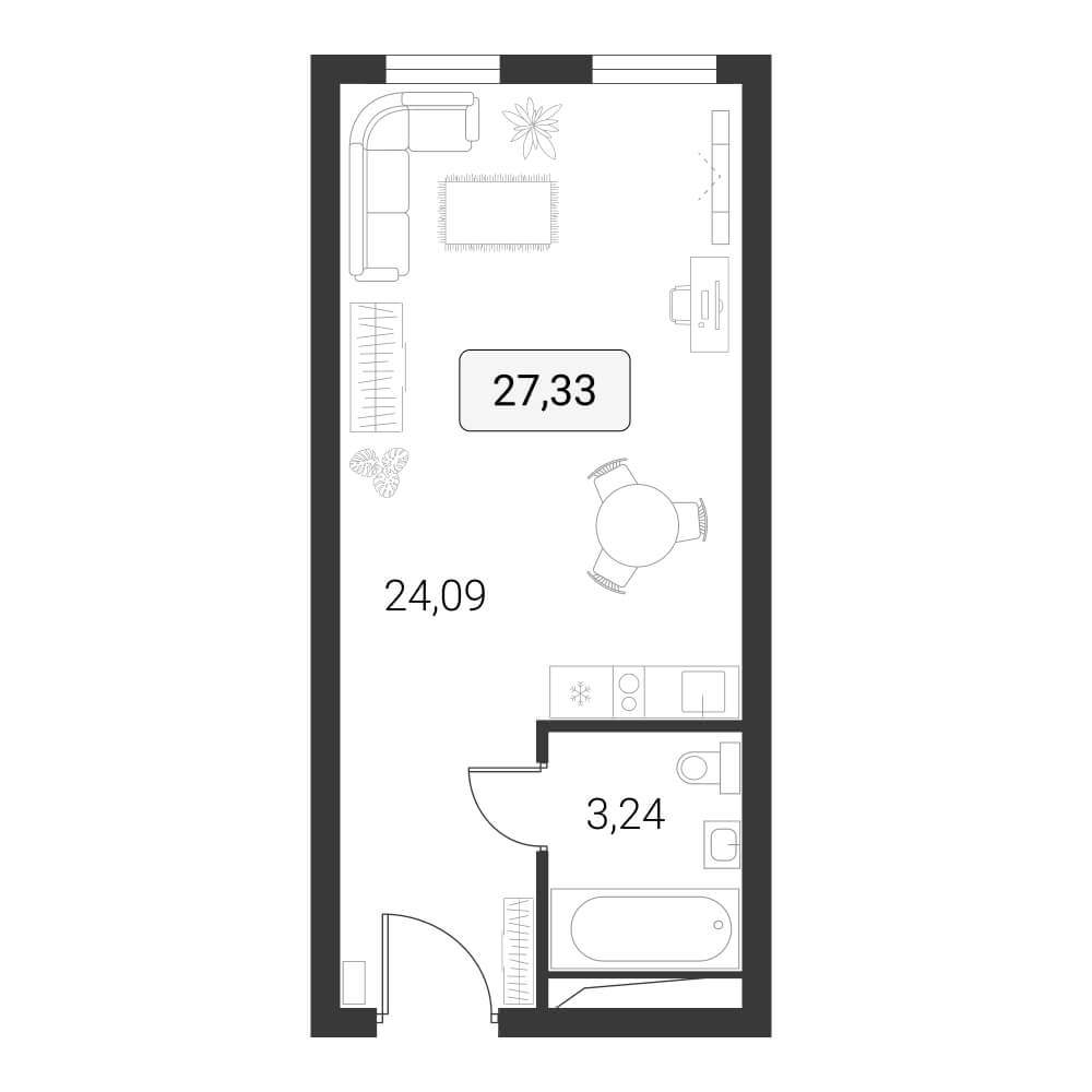 Квартира, 27.0 м²
