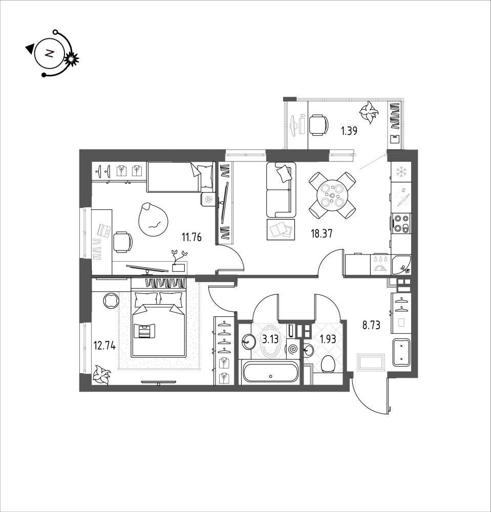 Квартира, 58.5 м²