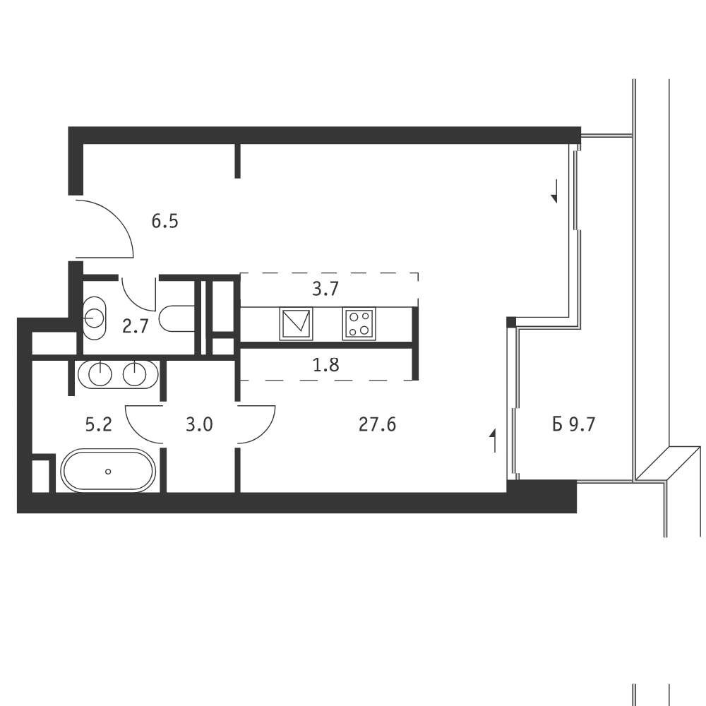 Квартира, 53.4 м²