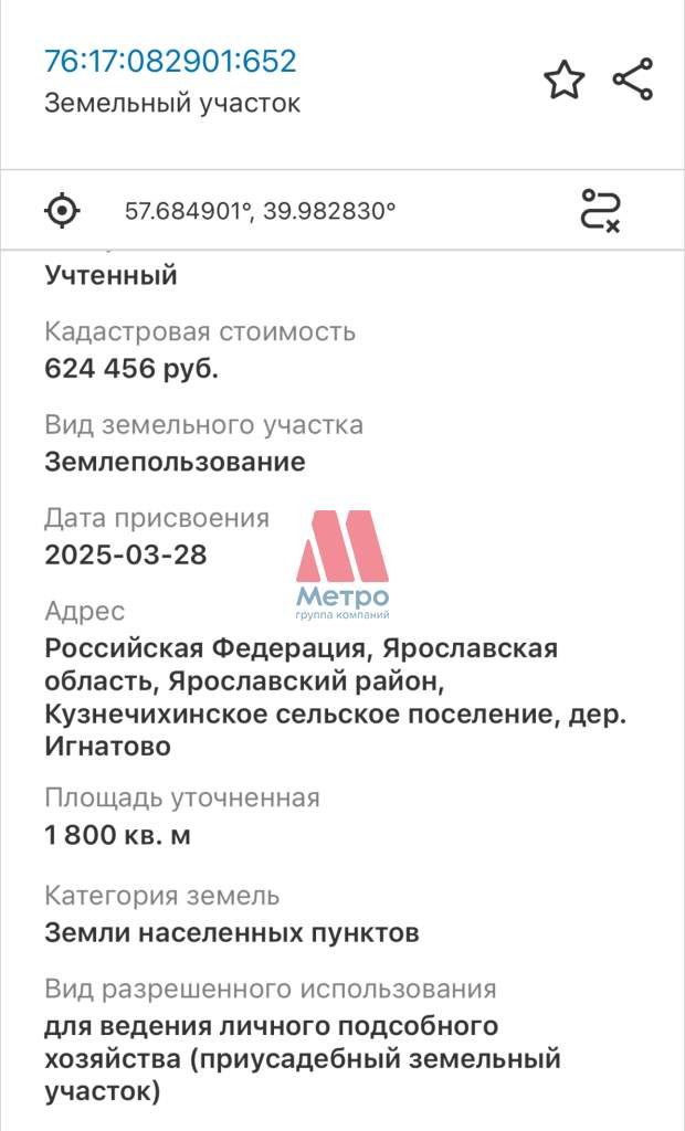 Продам земельный участок 1800 м.кв.