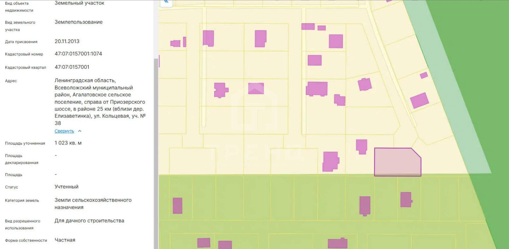 Продам земельный участок 1023 м.кв.