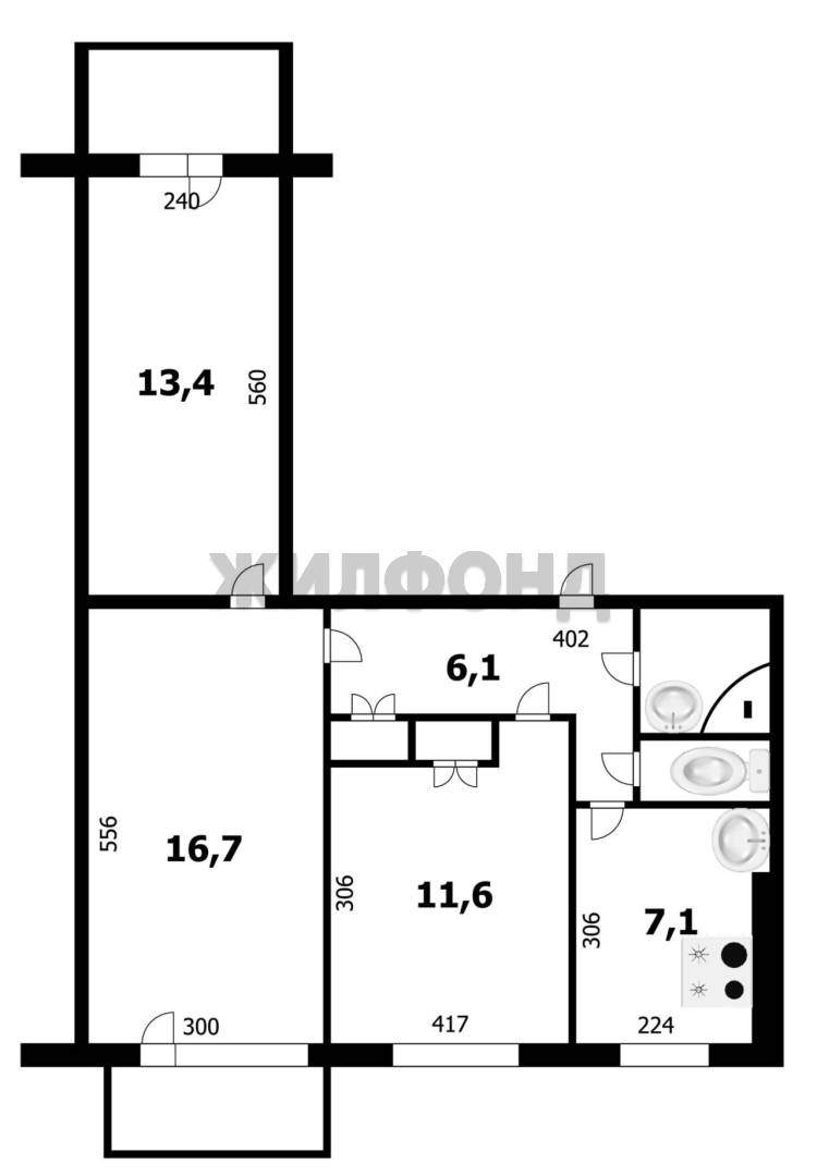 Квартира на продажу в Новосибирске, Железнодорожная улица, 8/1