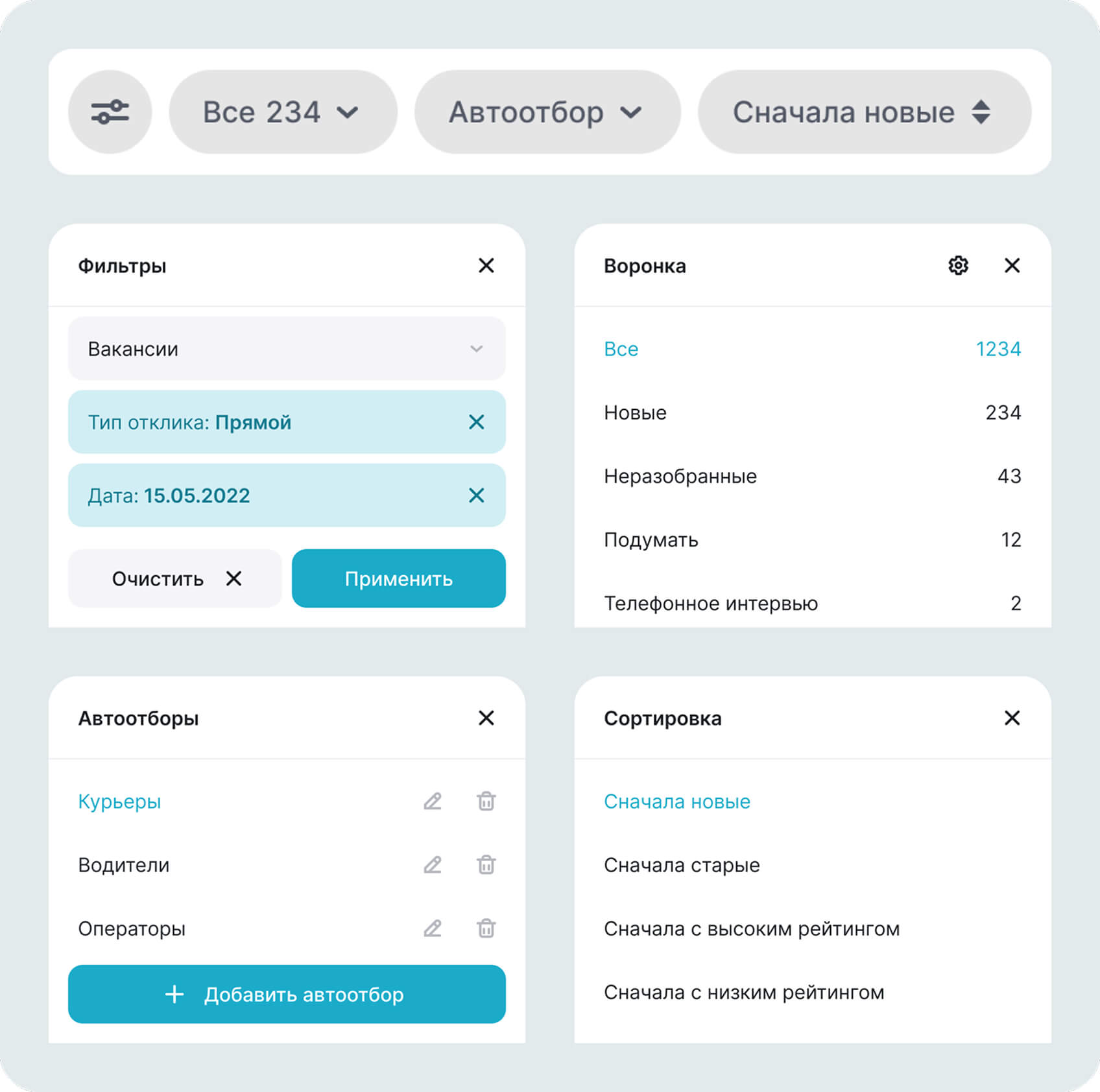Панель быстрого доступа в мобильном списке кандидатов