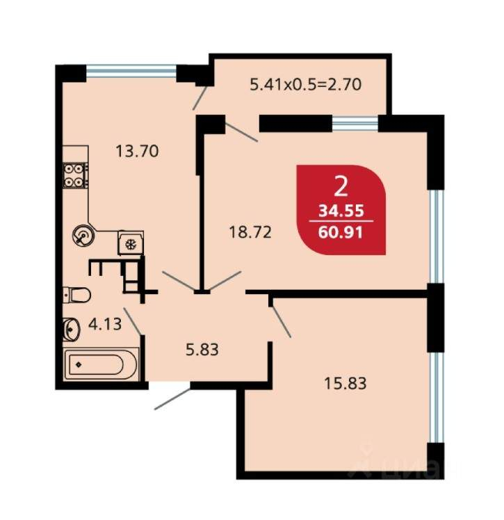 Продажа 2-комнатной новостройки, Новороссийск, Леселидзе улица,  д.4