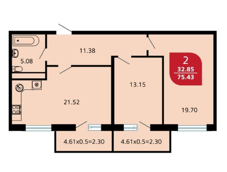 Продажа 2-комнатной новостройки, Новороссийск, Леселидзе улица,  д.4